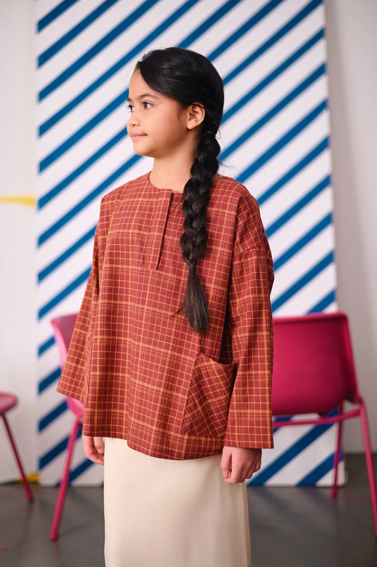 The Dulu Kita Placket Blouse - Kita Brown Checked