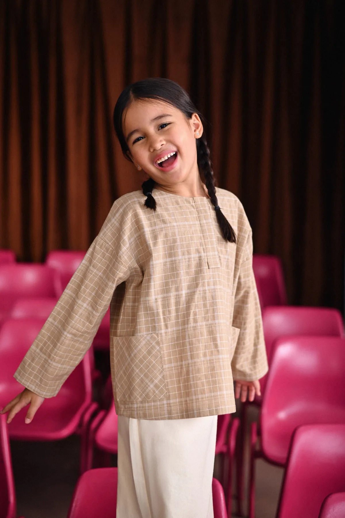 The Dulu Kita Placket Blouse - Kita Khaki Checked