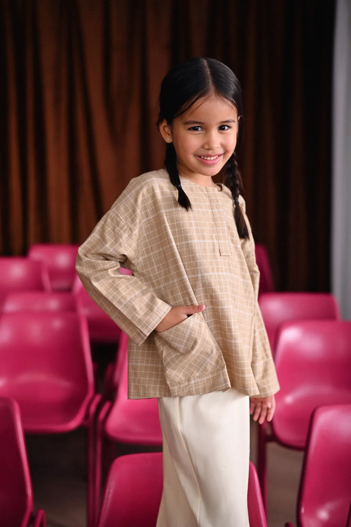 The Dulu Kita Placket Blouse - Kita Khaki Checked