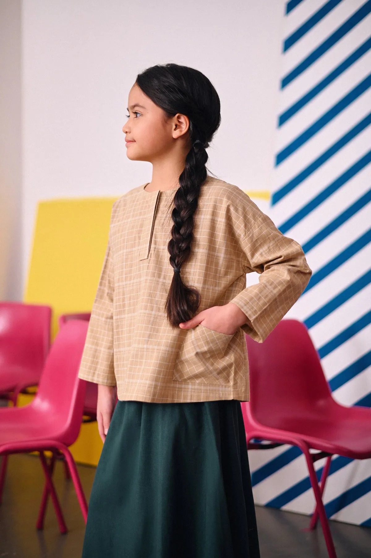 The Dulu Kita Placket Blouse - Kita Khaki Checked