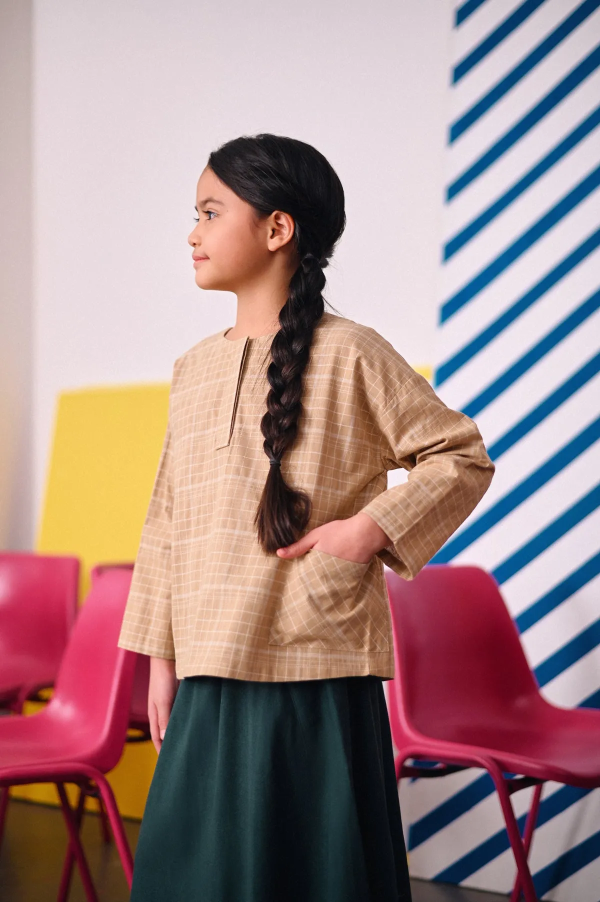 The Dulu Kita Placket Blouse - Kita Khaki Checked