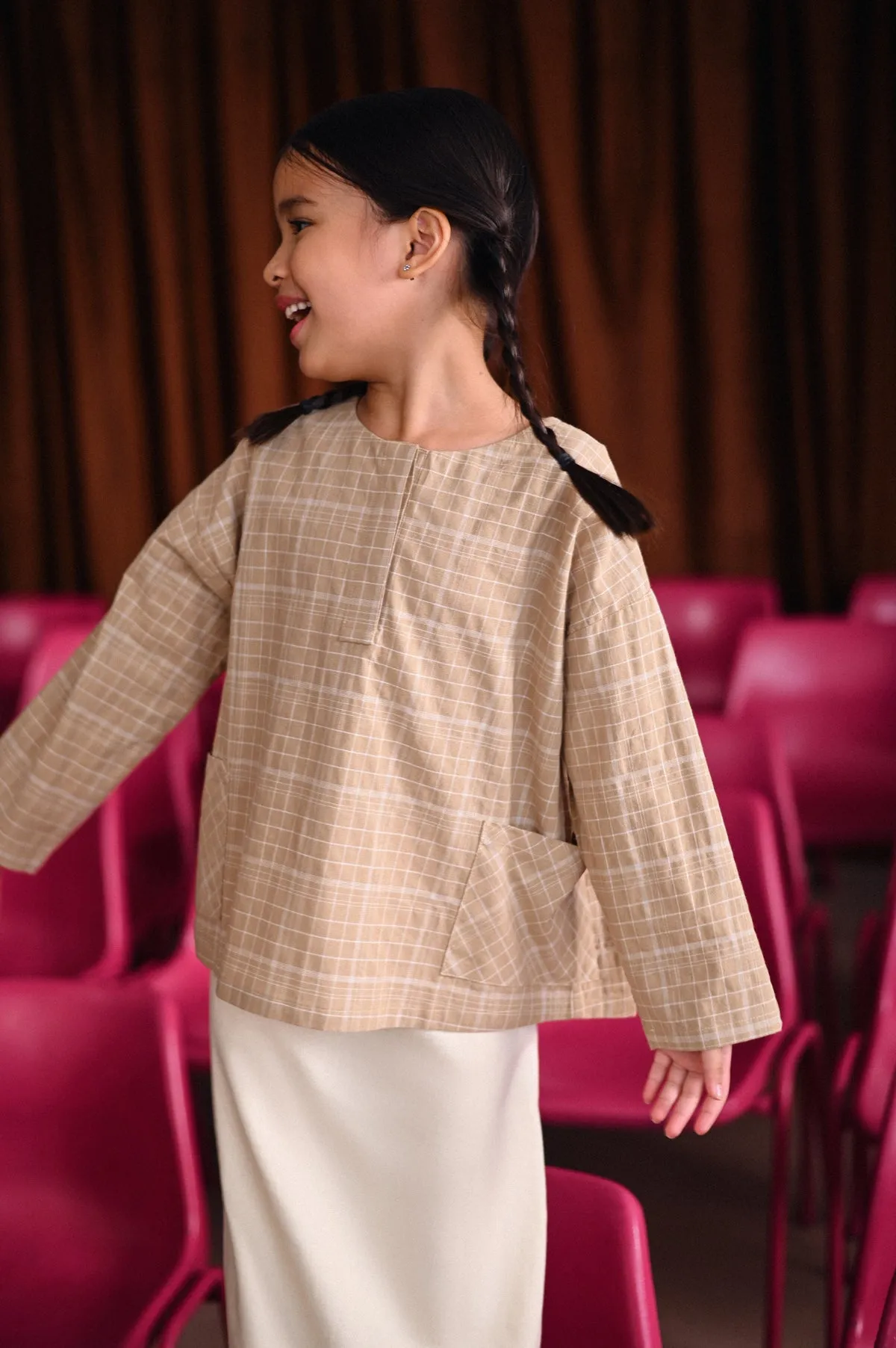 The Dulu Kita Placket Blouse - Kita Khaki Checked