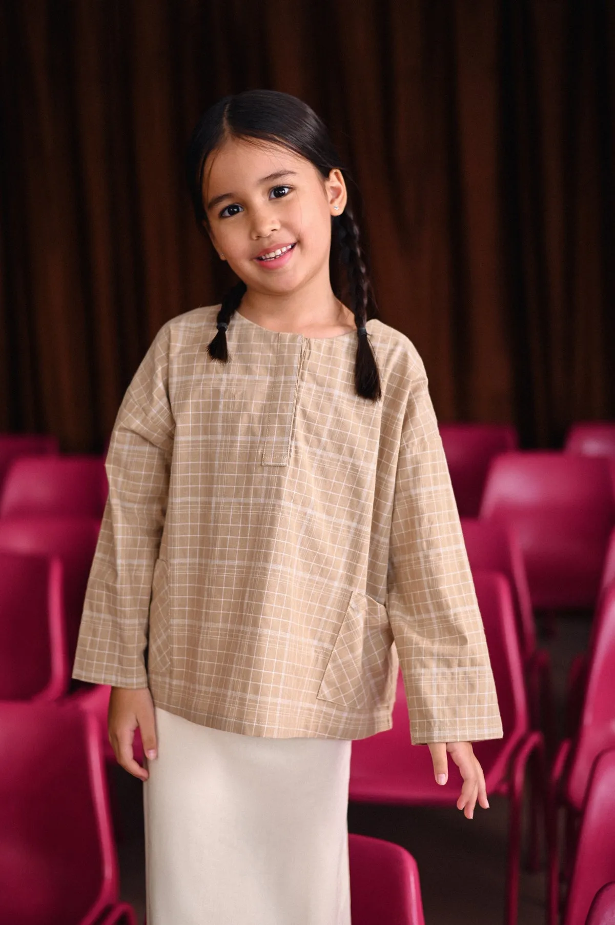 The Dulu Kita Placket Blouse - Kita Khaki Checked