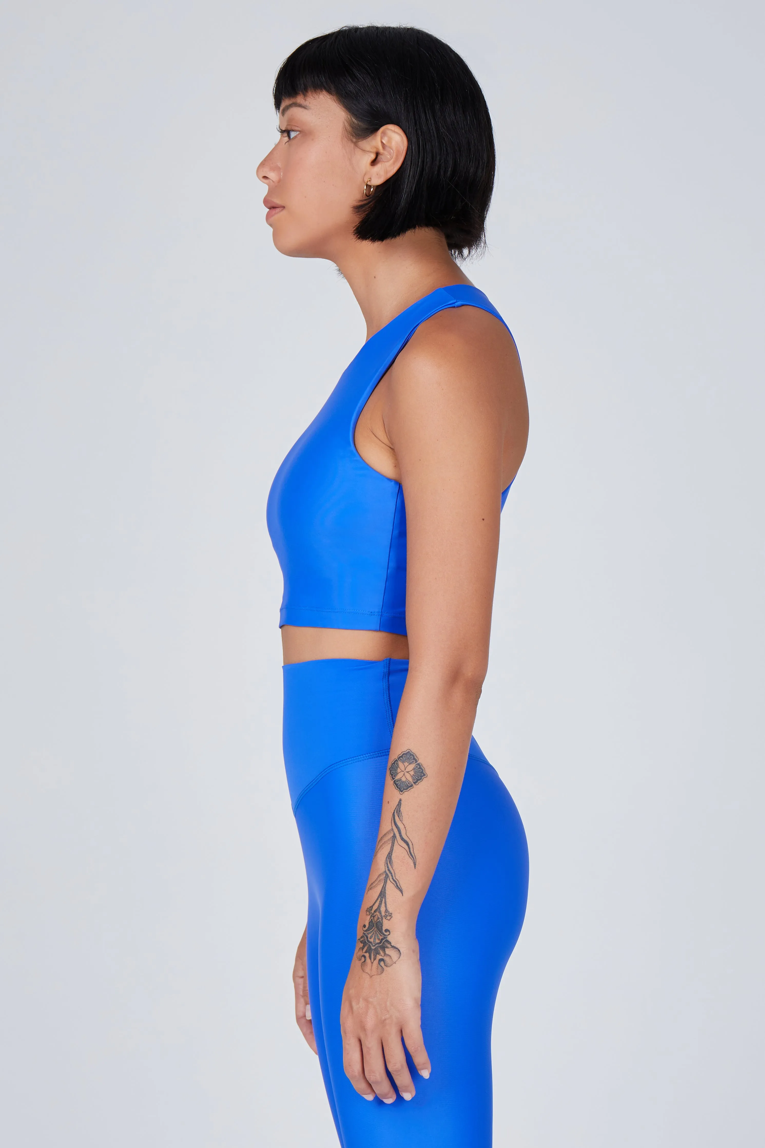 Tula High Neck Racer Back Crop Top | Recycled Nylon | Lapis