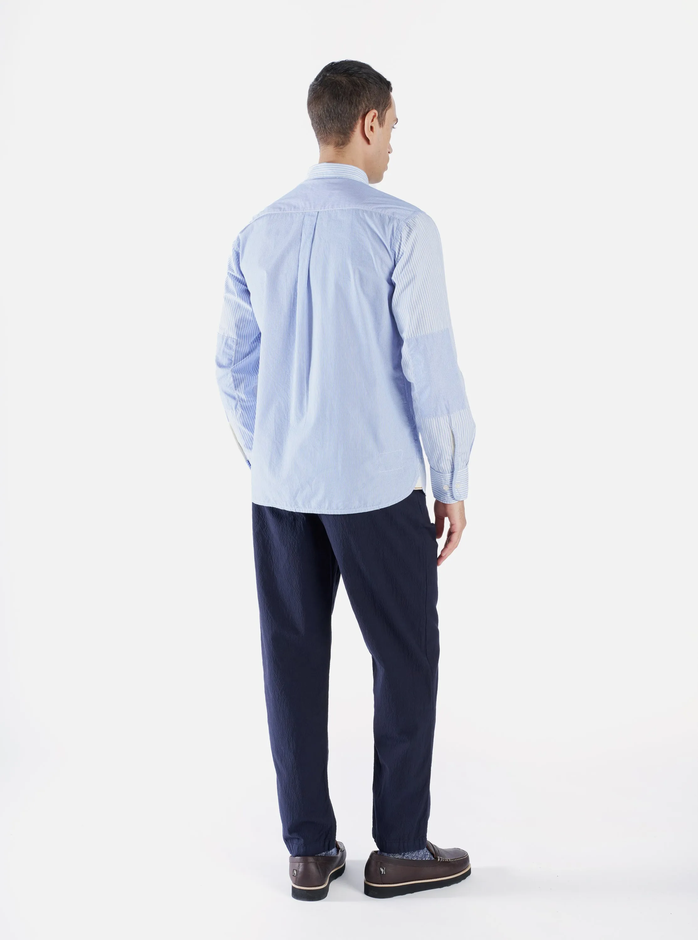 Universal Works L/S Patch Shirt in Blue Classic Stripes