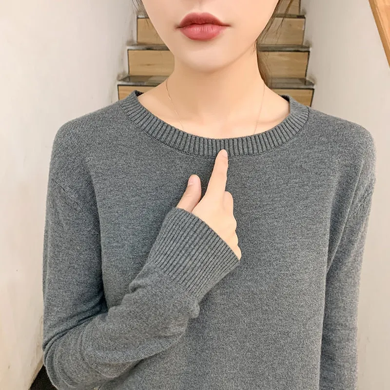 Women Solid Round Neck Sweater