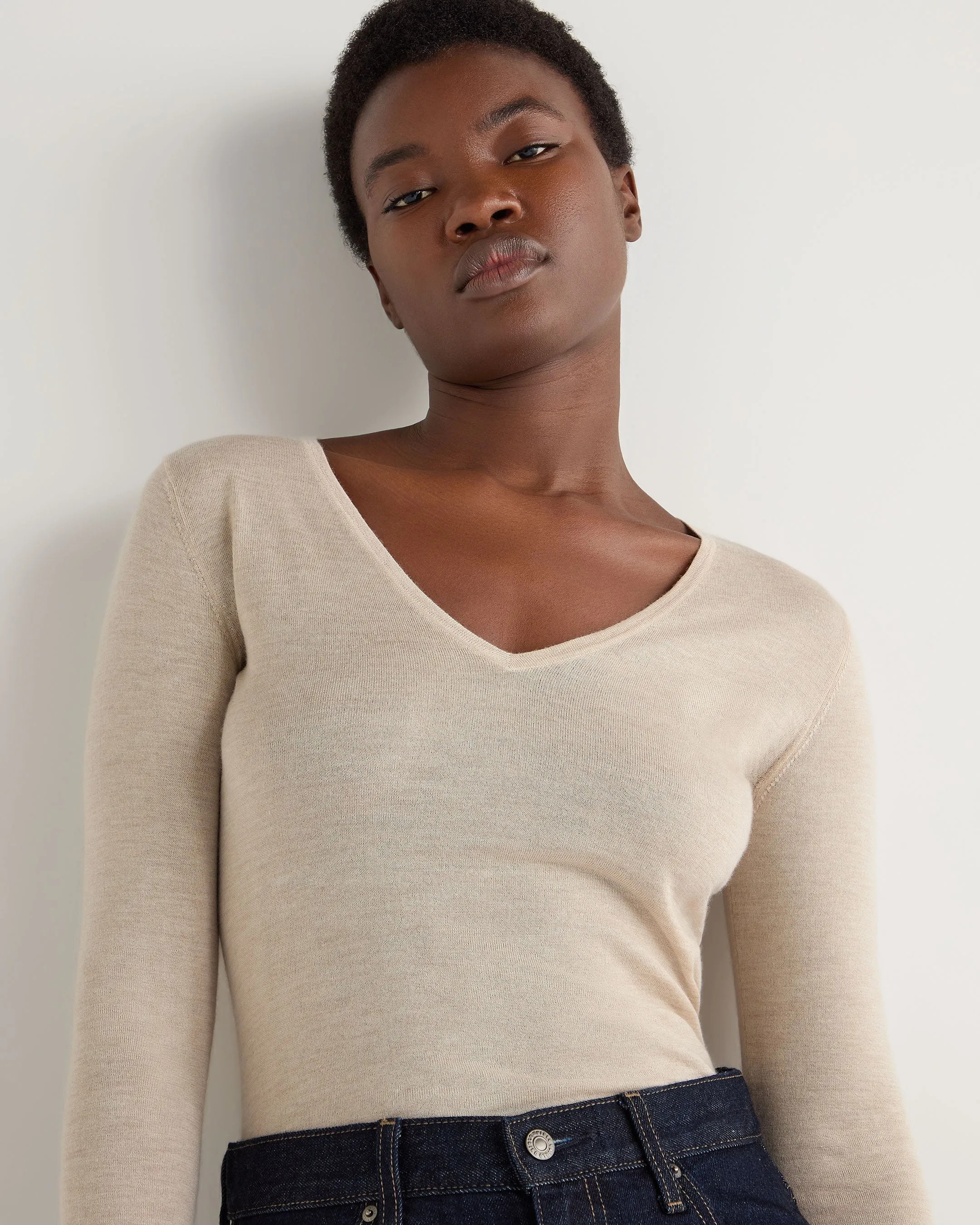 Women's Imogen Superfine Cashmere V Neck Jumper Sandstone Brown