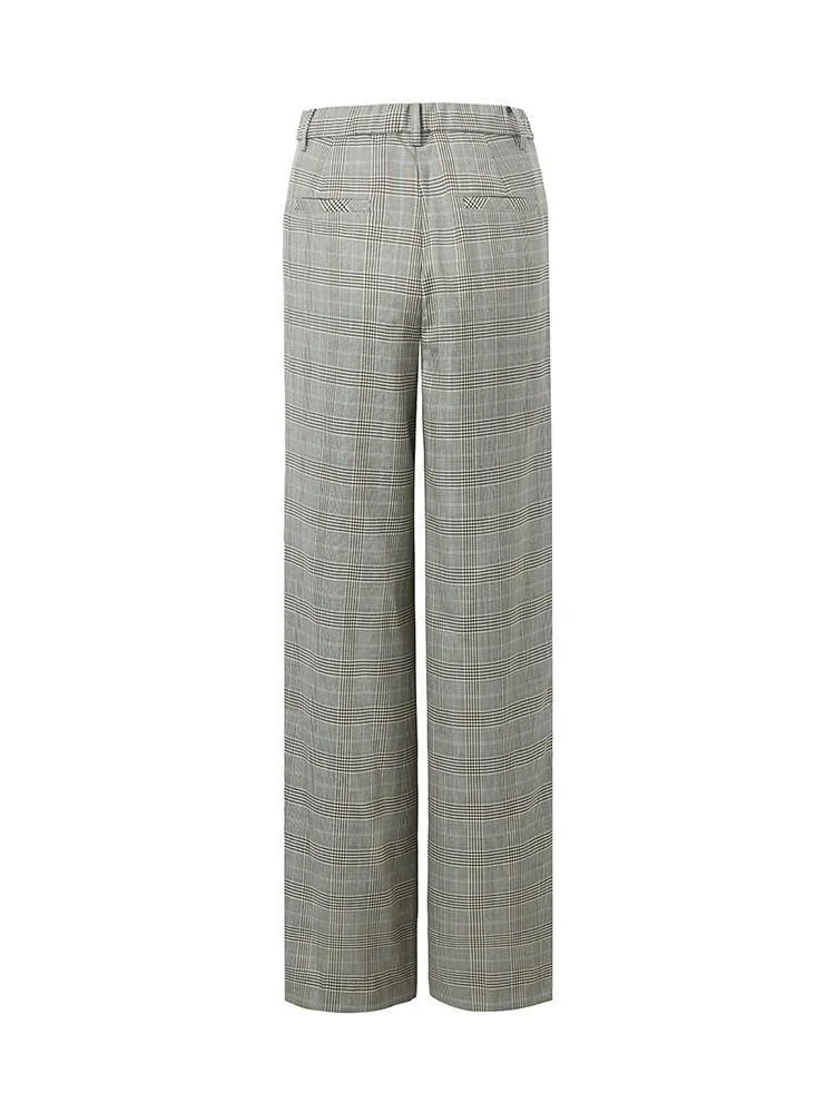 Worsted Wool Plaid Straight Full Length Pants