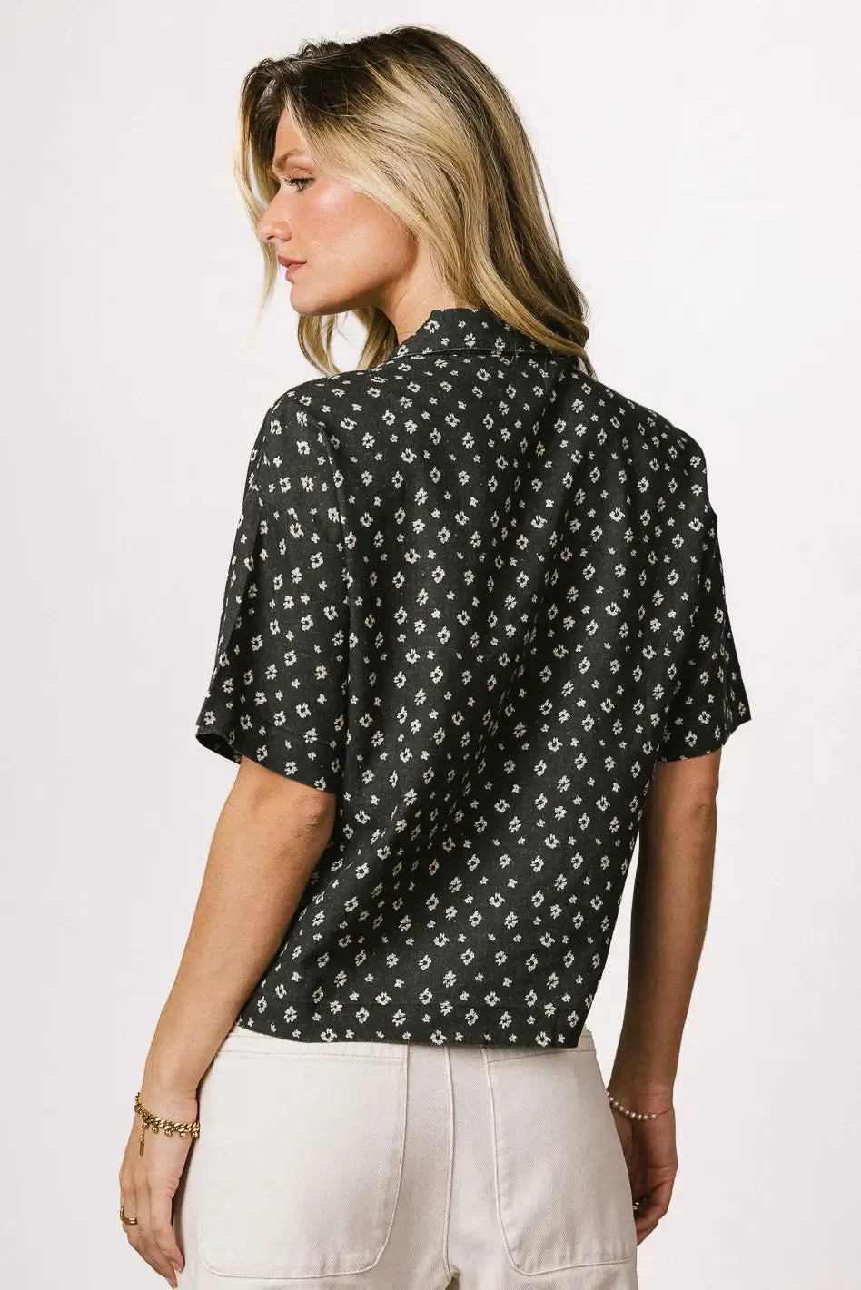 Xiomara Floral Button Up in Black - FINAL SALE