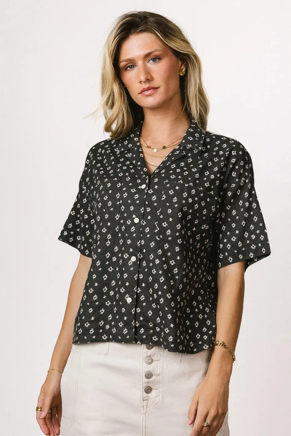 Xiomara Floral Button Up in Black - FINAL SALE