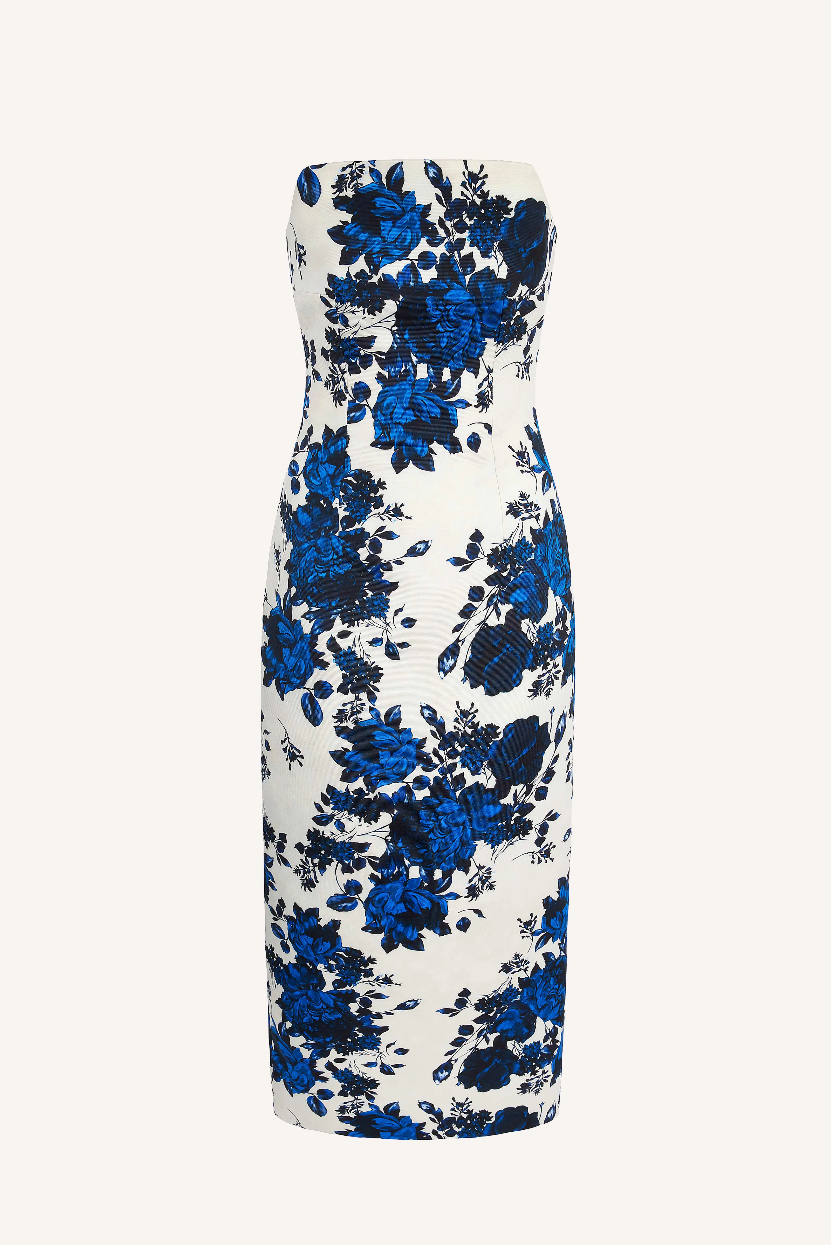 Yulie Strapless Dress in Blue Festive Bouquet Printed Taffeta Faille